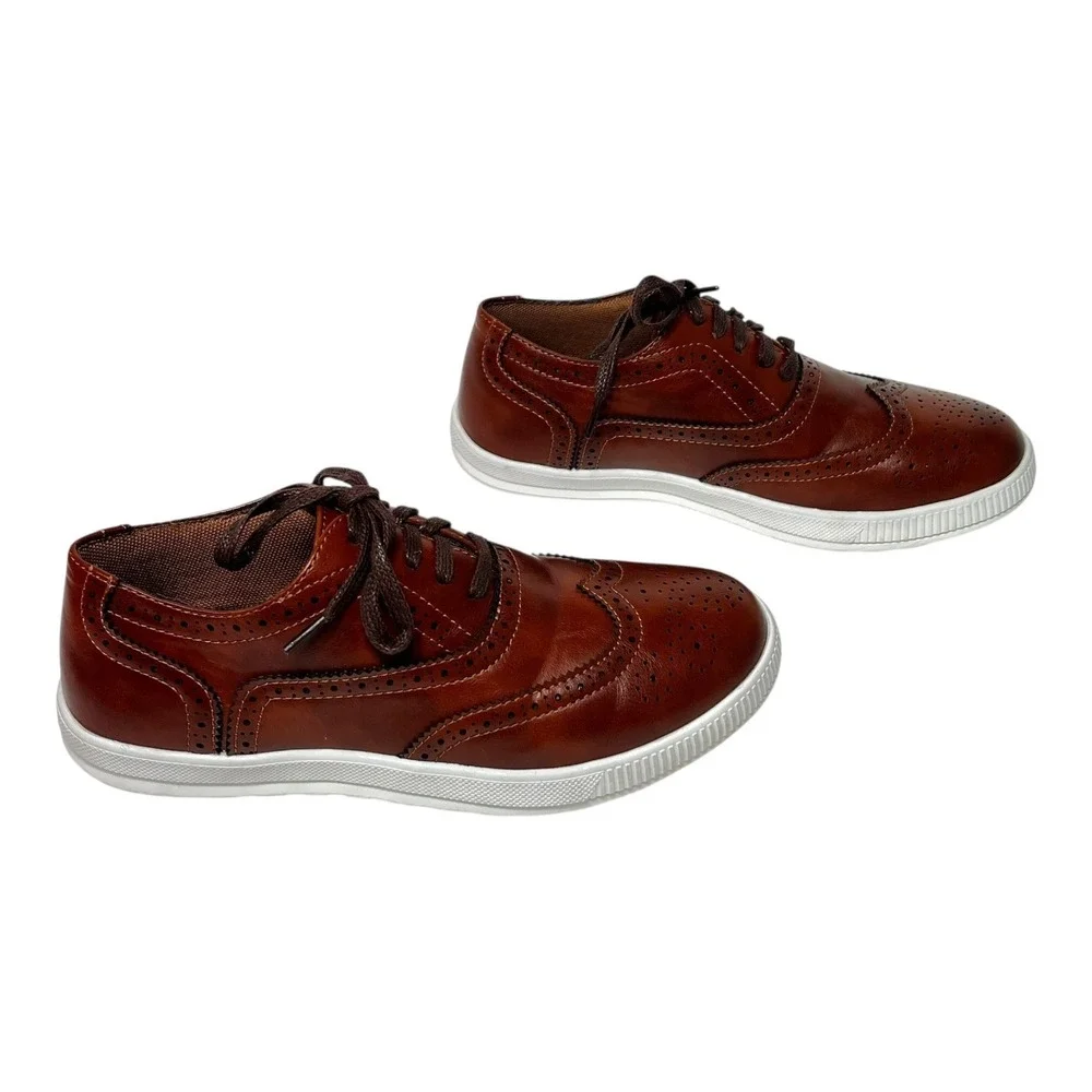 Deer Stags Jagger Kids Cognac Brown Wingtip Oxford Dress Shoes Size 4.5M #24085